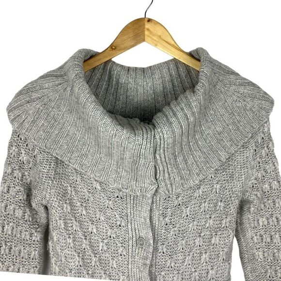 SPARROW BY Anthropologie Grey Button UP Cable Knit Cowl Neck Duster Cardigan XSP - Picture 3 of 8